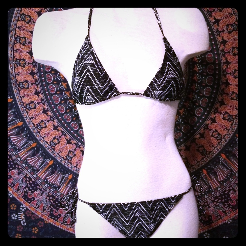 Black and white string bikini